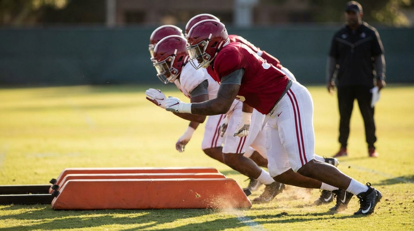 Alabama defensive linemen in practice