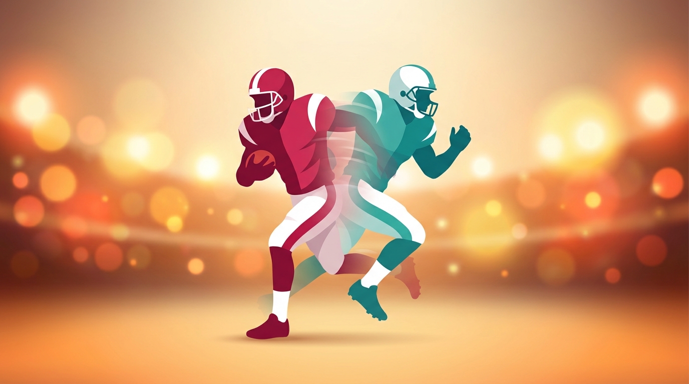 Silhouette of a football player transitioning from a college jersey to a pro jersey