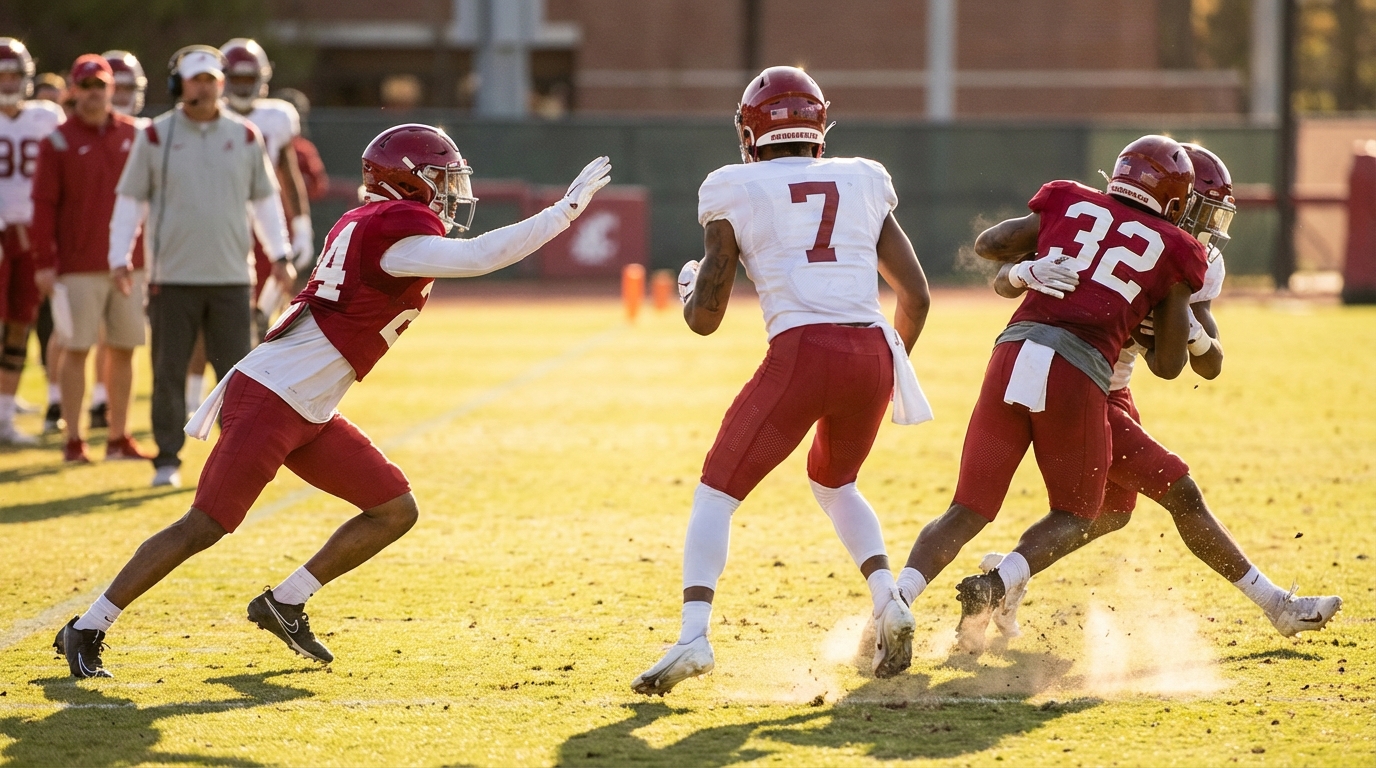 Alabama secondary players in spring practice