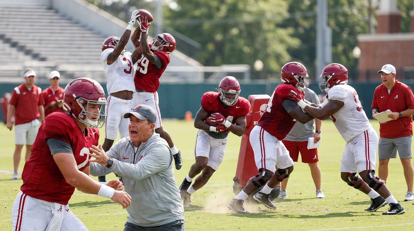 Alabama spring practice with players in action