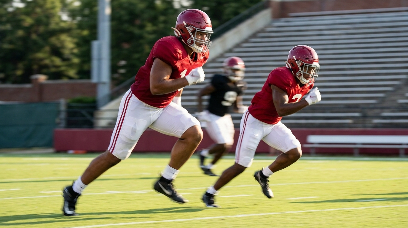Alabama wide receivers sprinting on the field