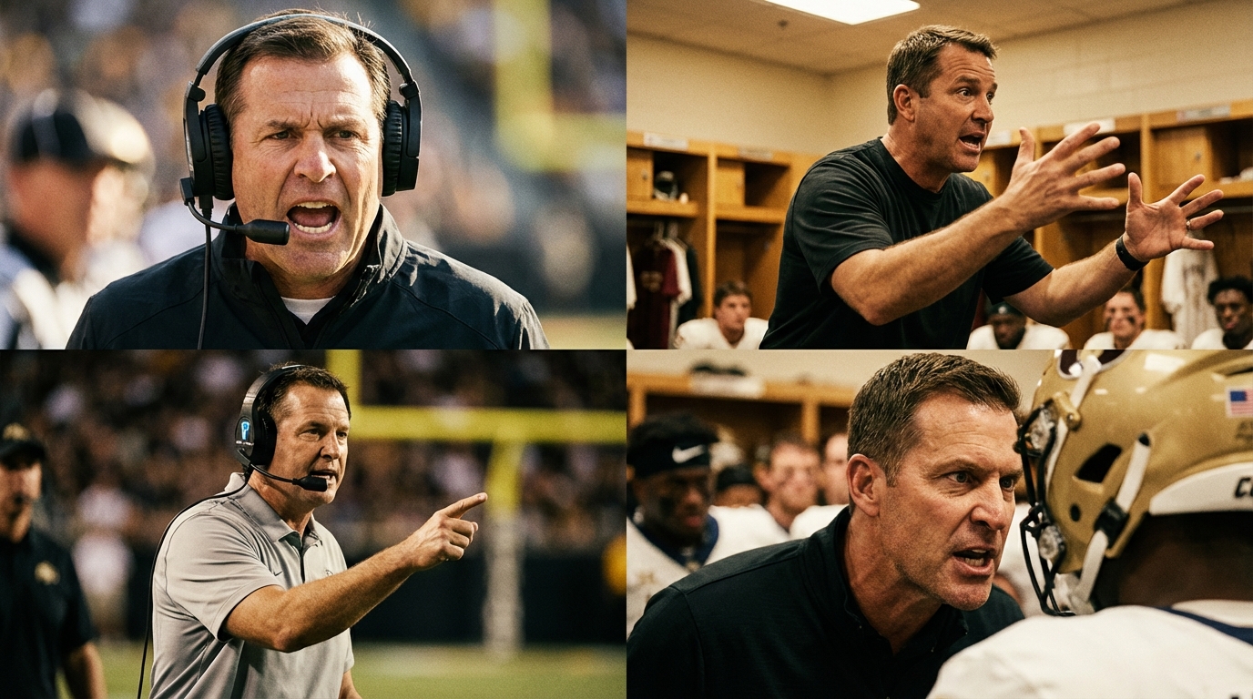 Coaches on sidelines and in locker room showing leadership and intensity