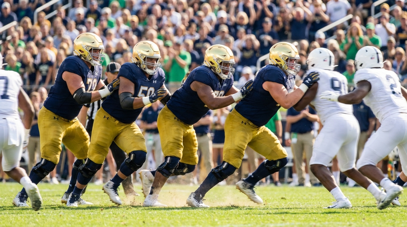 College offensive line in action