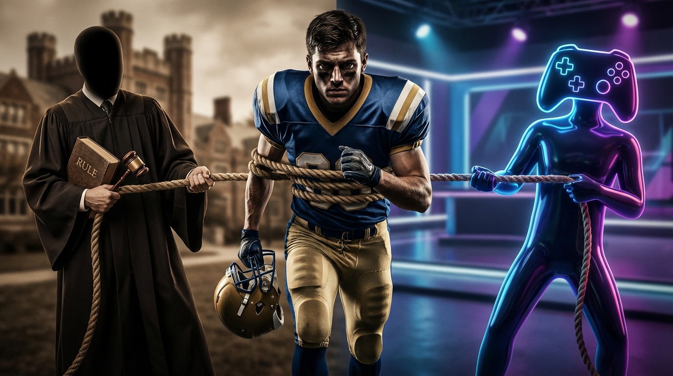 College player caught in a tug-of-war between a regulatory figure and a video game publisher
