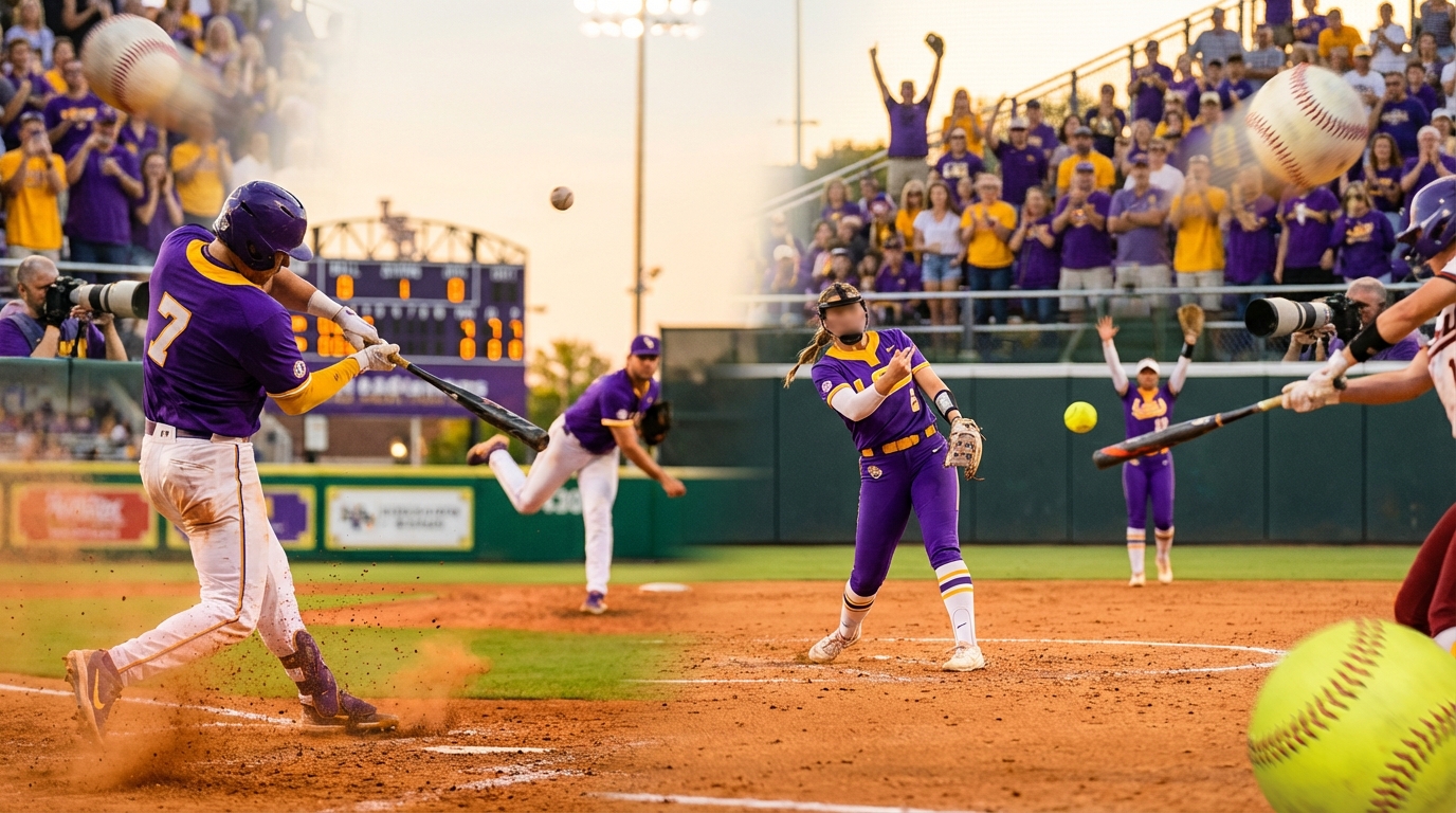 LSU baseball and softball action image