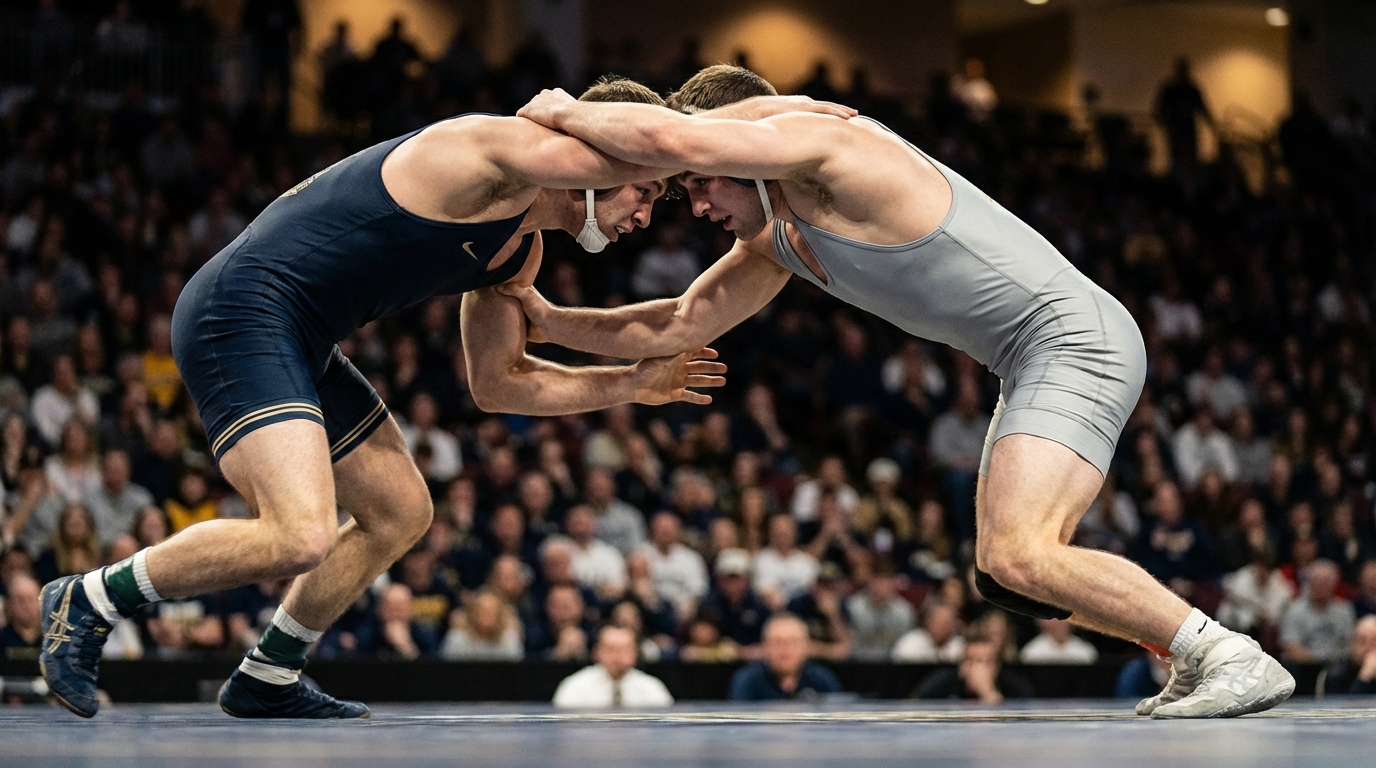 Missouri wrestlers in action at Rocket Arena during the NCAA Championships