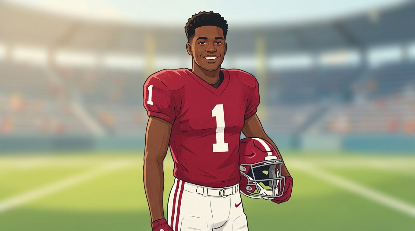 Young Alabama football player wearing No. 1 jersey