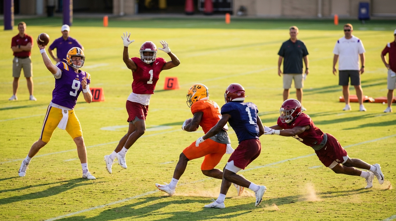 SEC spring practice players in action