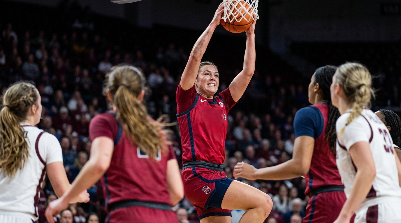 Sira Thienou leaping to secure a defensive rebound