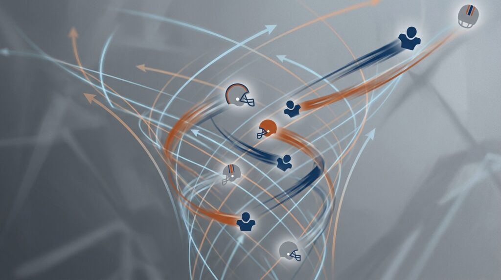 Conceptual swirl of helmets and movement lines