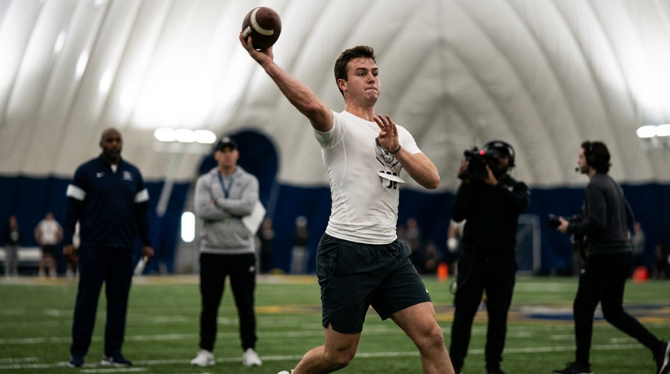 Ty Simpson throwing at the NFL Scouting Combine