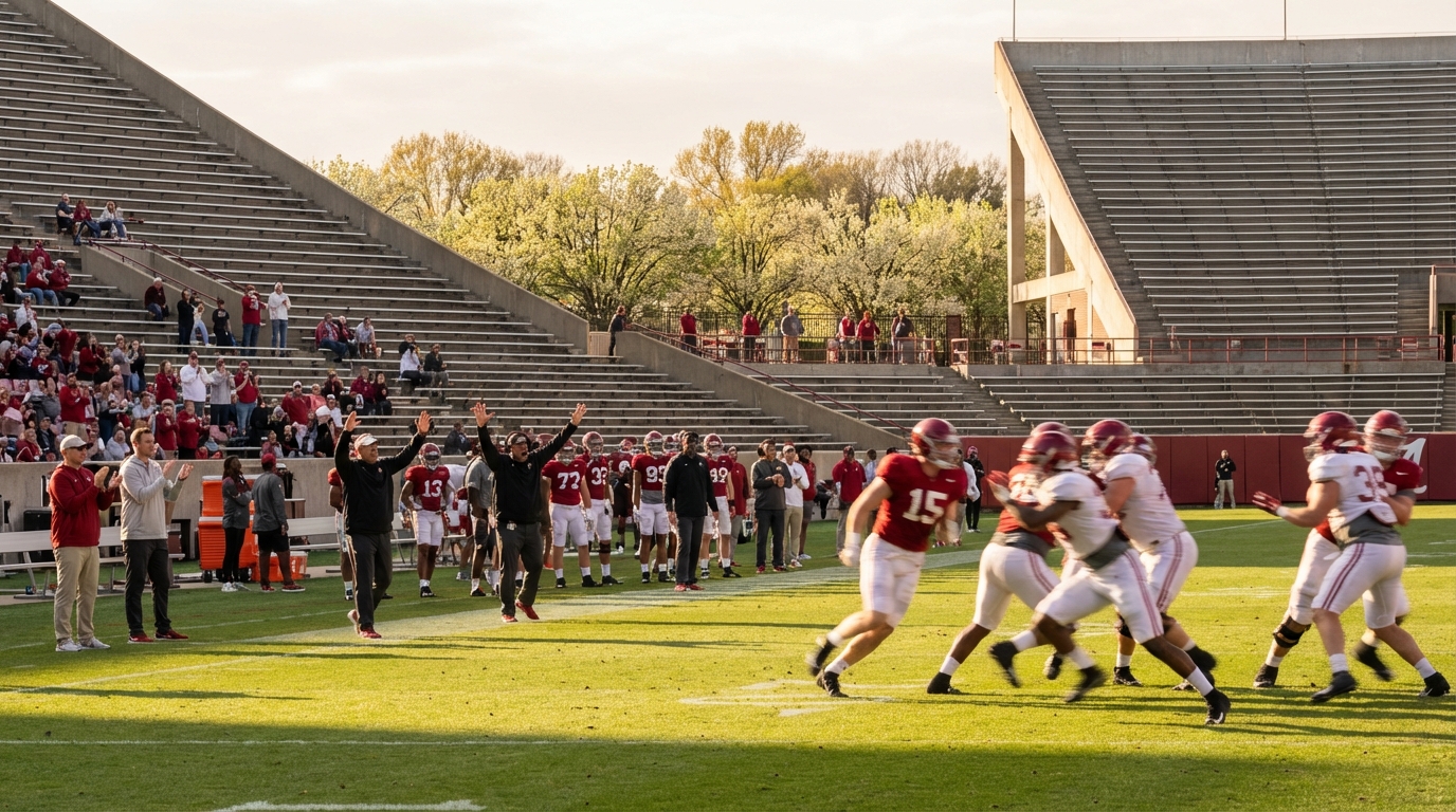 Spring scrimmage atmosphere at Bryant-Denny Stadium