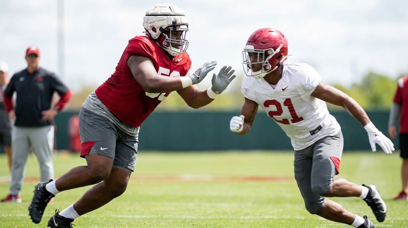 Arkansas spring practice defensive action