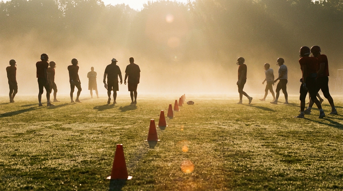 Early morning Auburn spring practice at sunrise