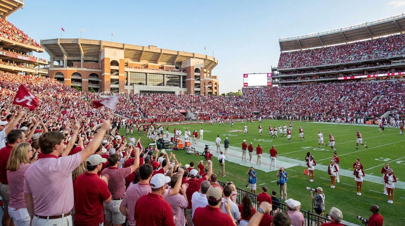 Bryant-Denny Stadium buzzing with fans during a spring scrimmage