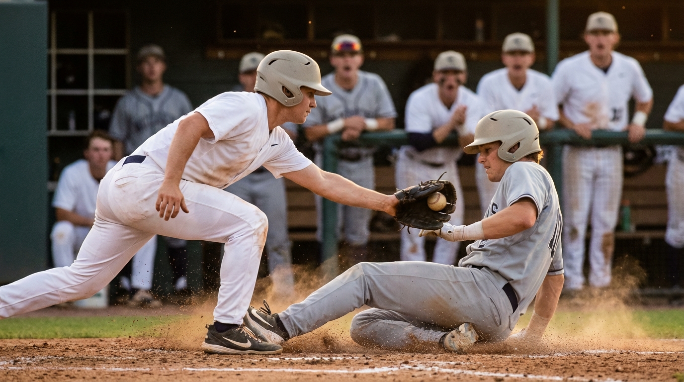 Intense college baseball play
