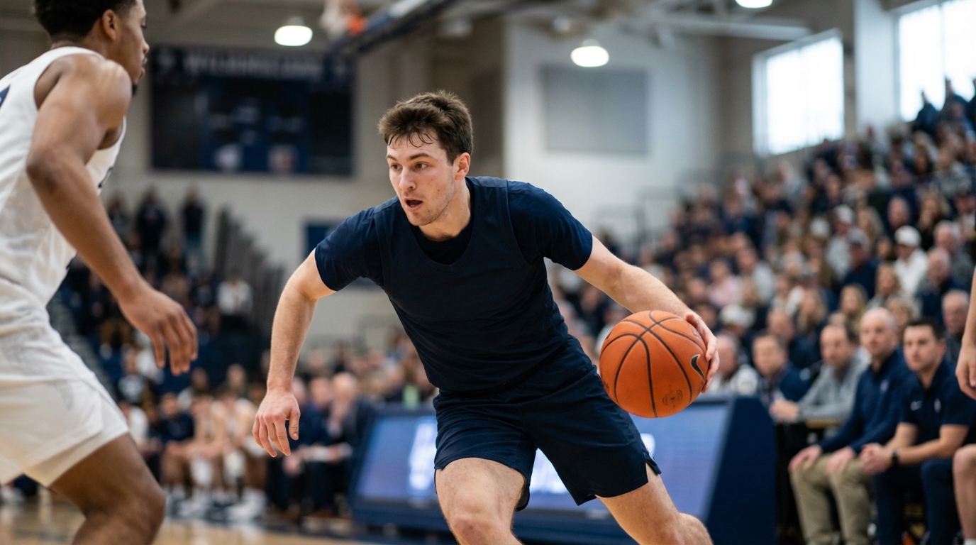 Generic college basketball guard driving to the basket
