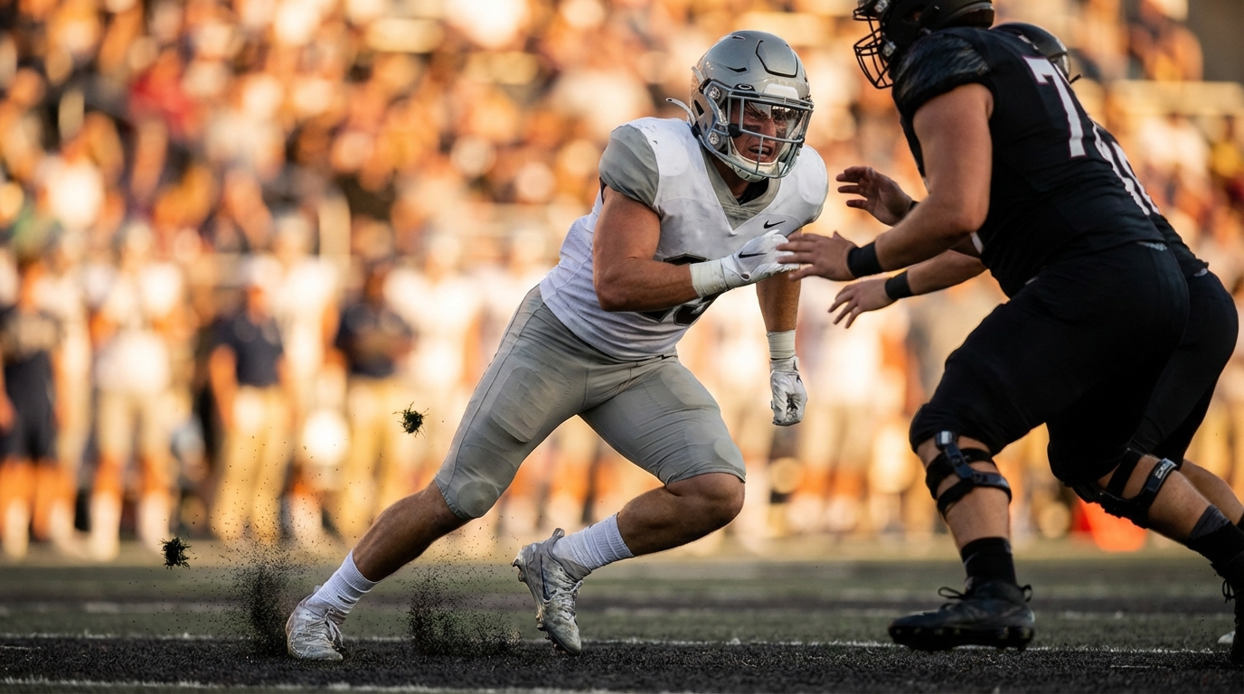 Dynamic edge rusher in game action