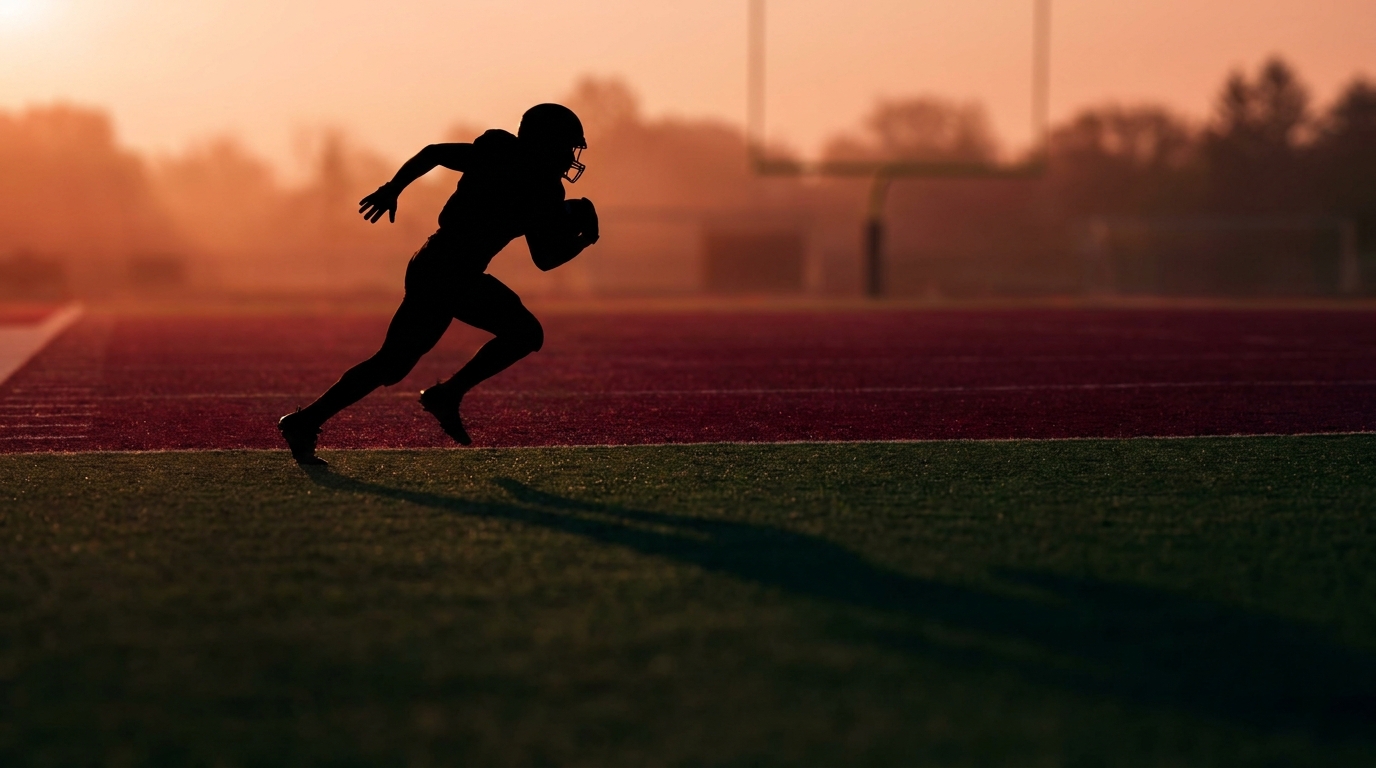 Running back silhouette on a football field