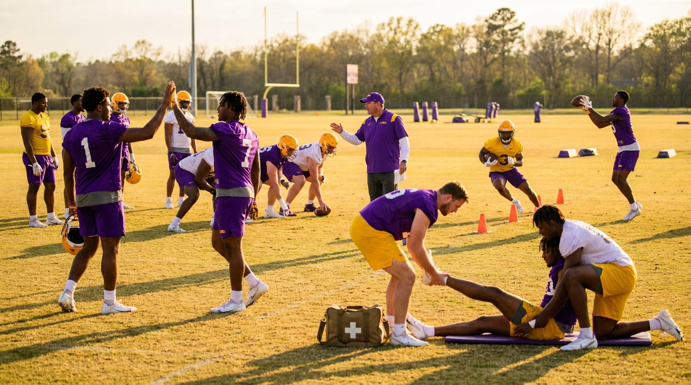LSU athletes in spring practice