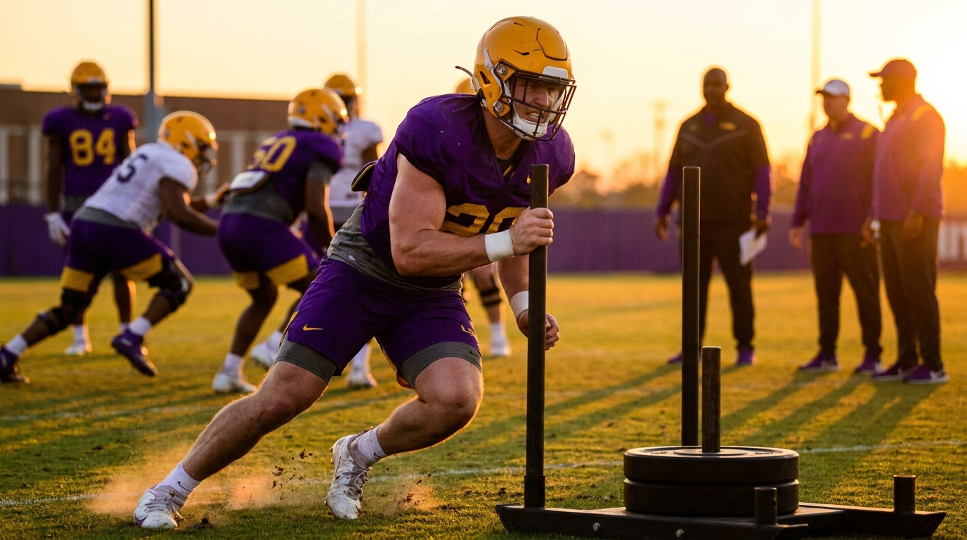 LSU spring practice at sunset