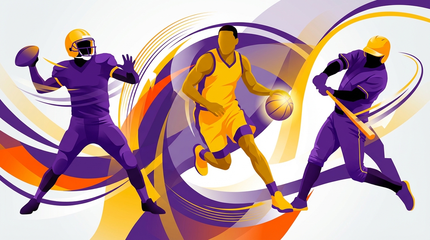 Stylized LSU athletes in motion