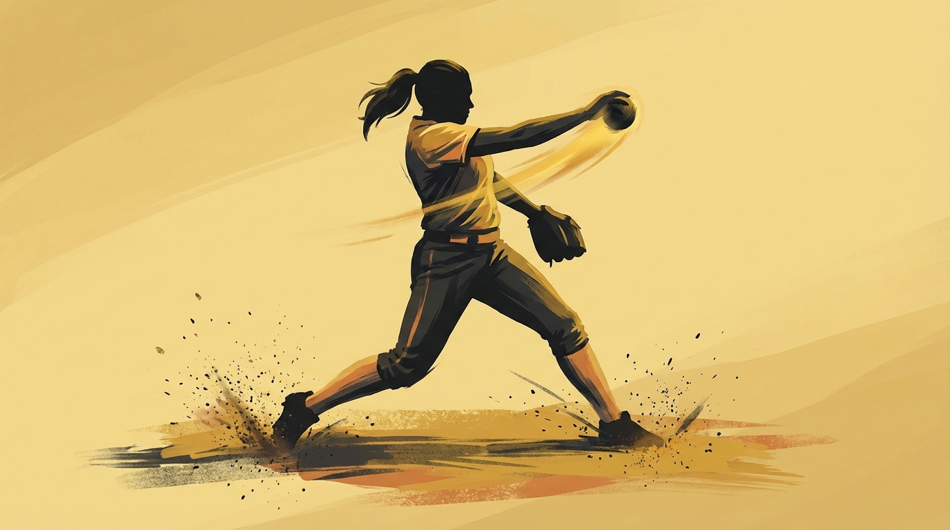 Softball pitcher mid-pitch illustration