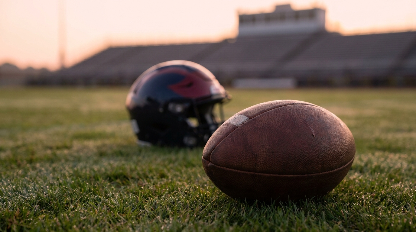 Football on field at dawn