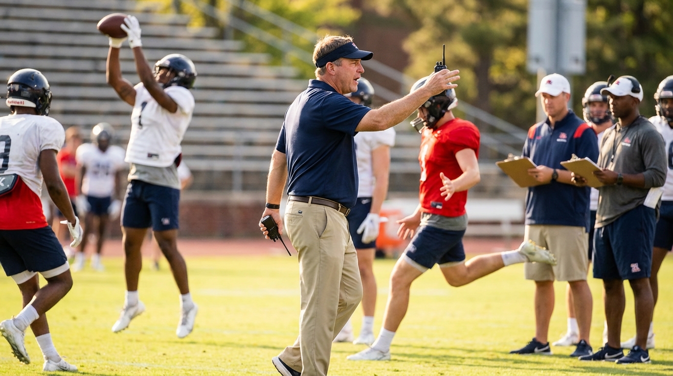 Pete Golding coaching spring practice