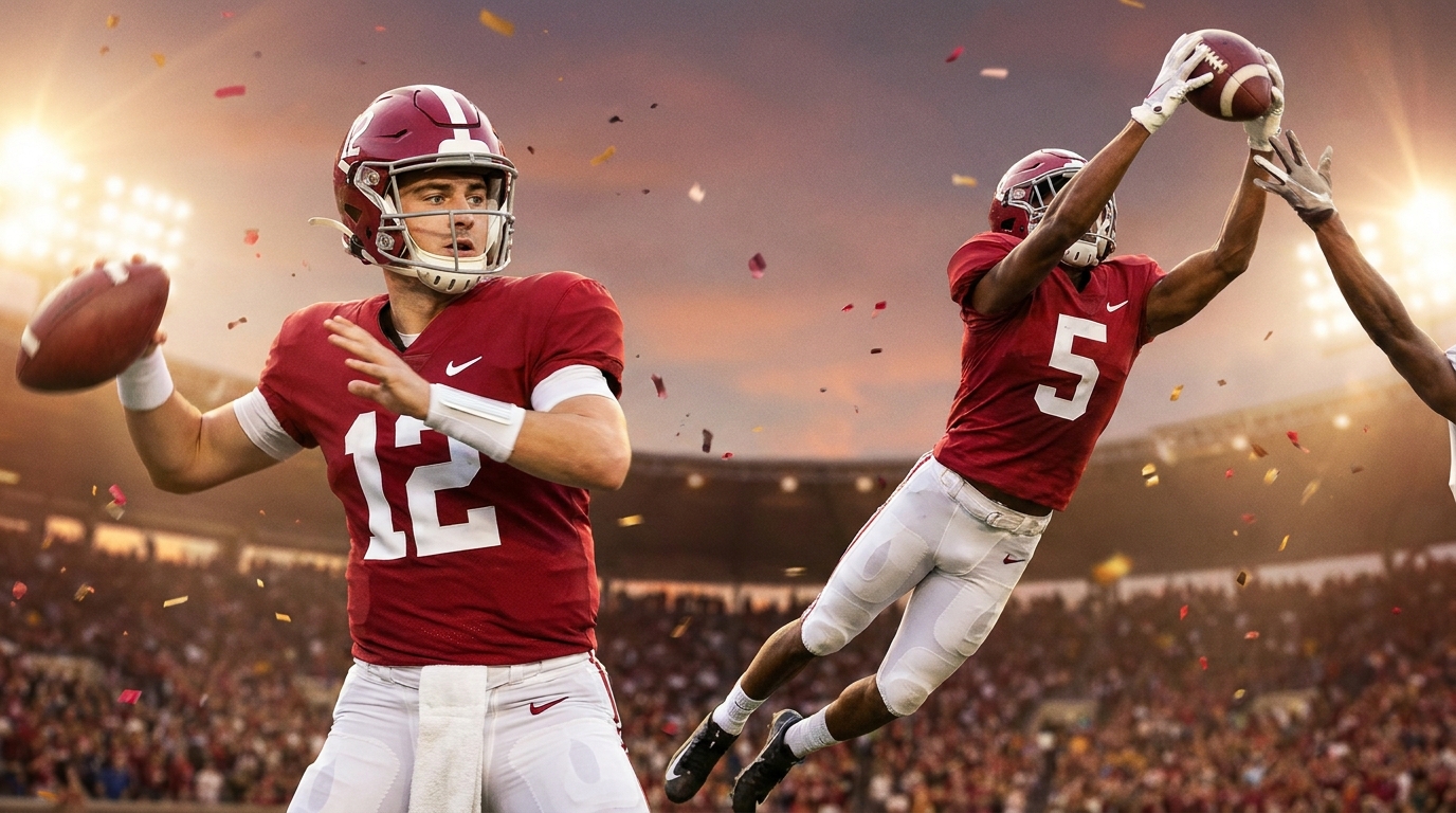 Ty Simpson and Germie Bernard in action