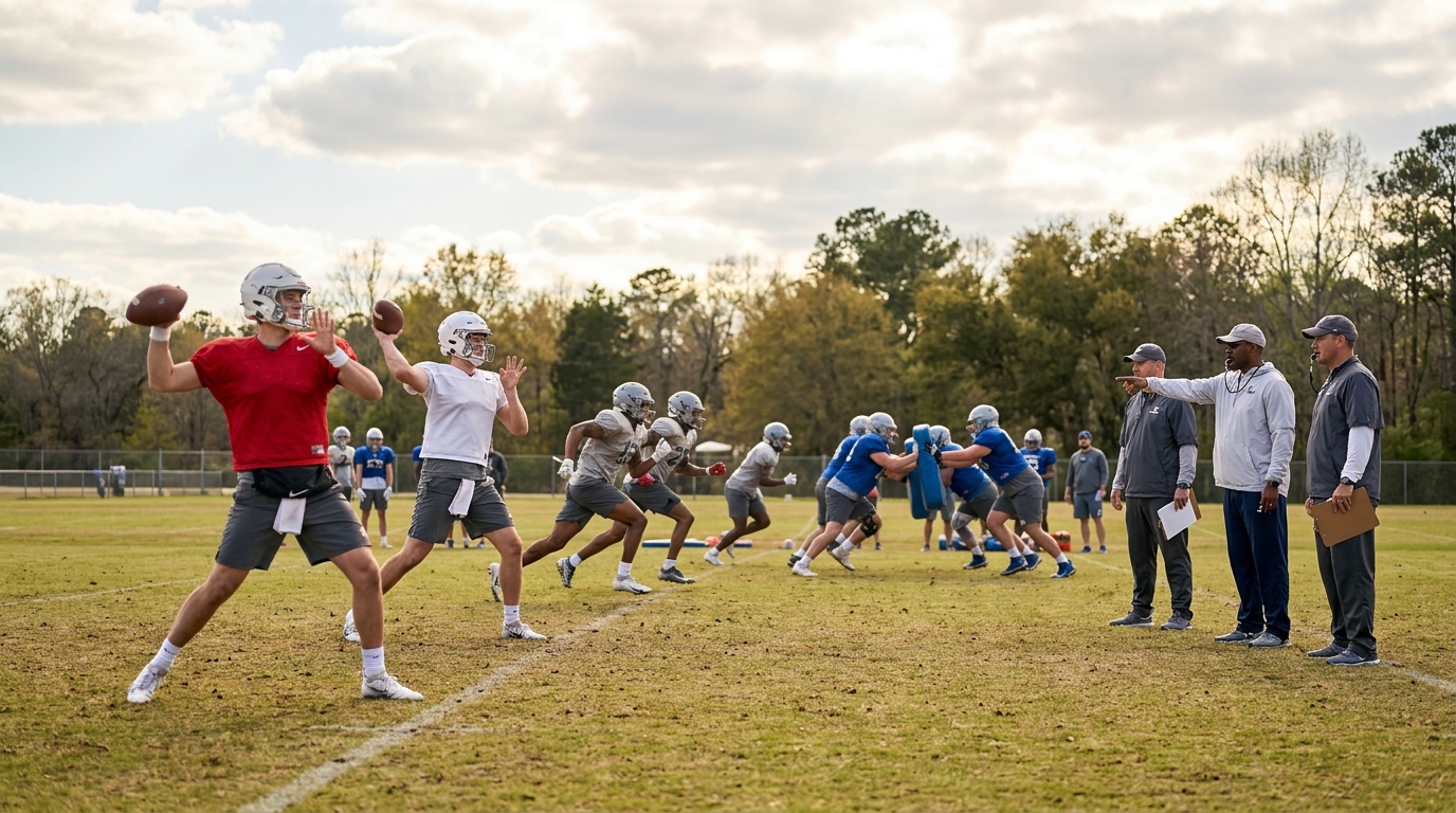 Football spring practice scene