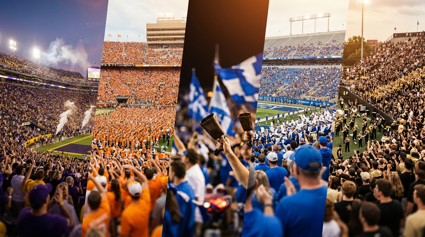 Panoramic stadium atmospheres for Alabama 2026 road games