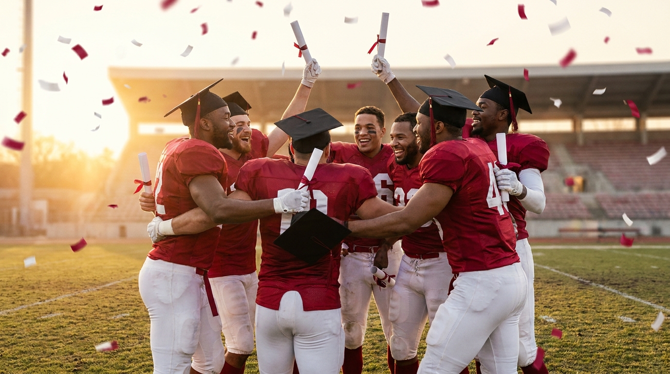 Alabama players celebrating graduation and team spirit