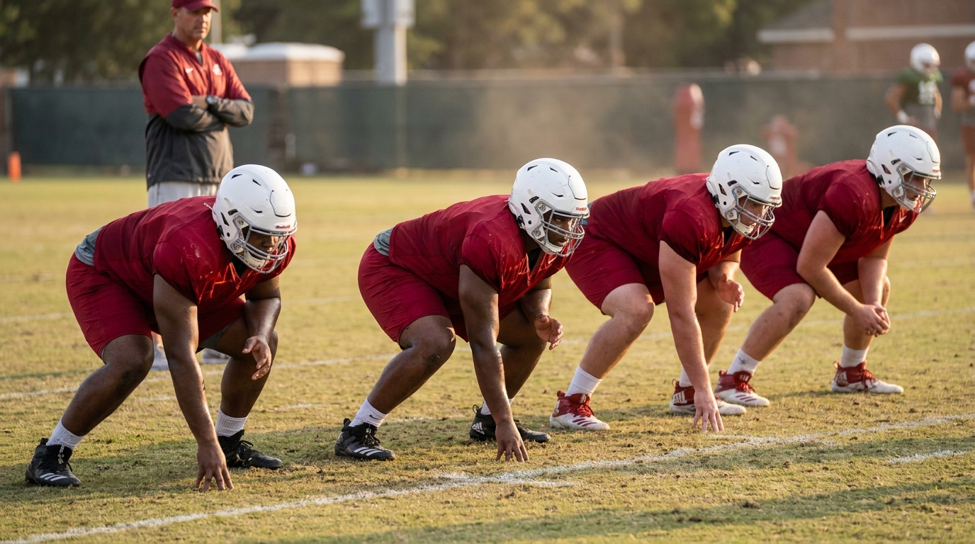 Alabama offensive line in practice