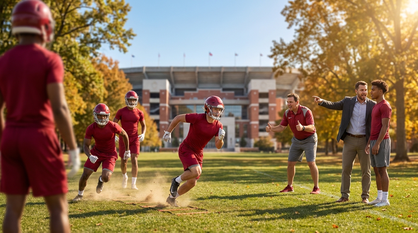 Alabama recruits running drills on campus