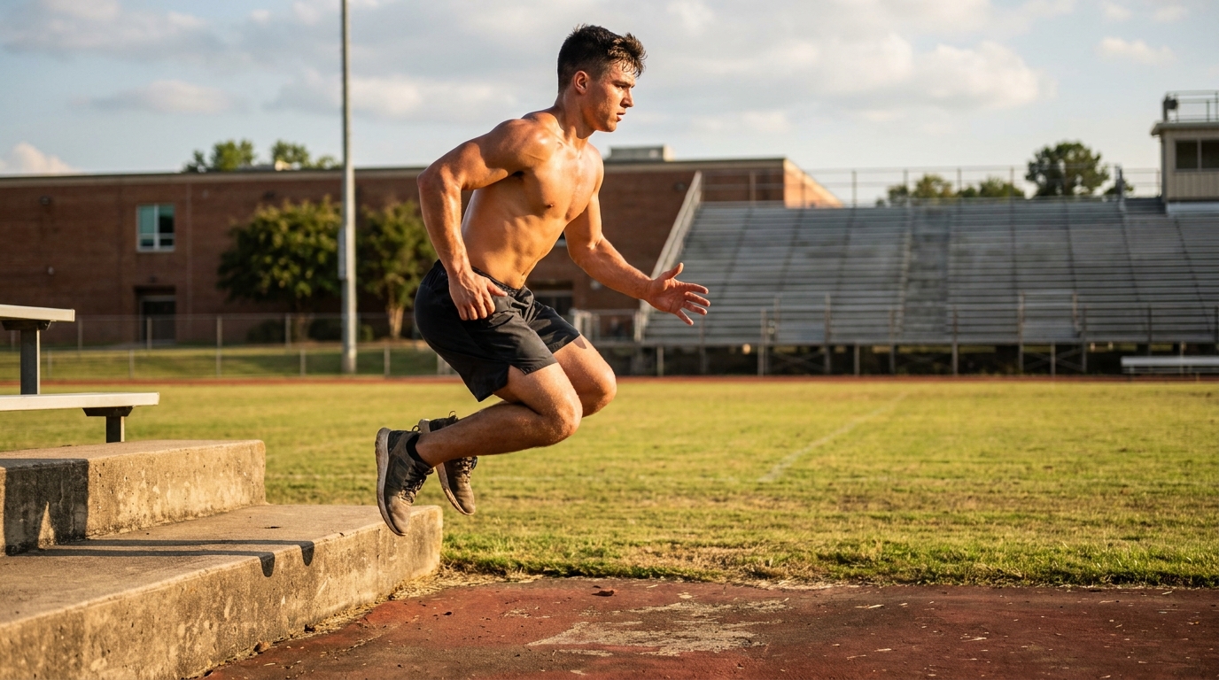 Cederian Morgan shirtless workout at Benjamin Russell High School showing muscular physique and low body fat