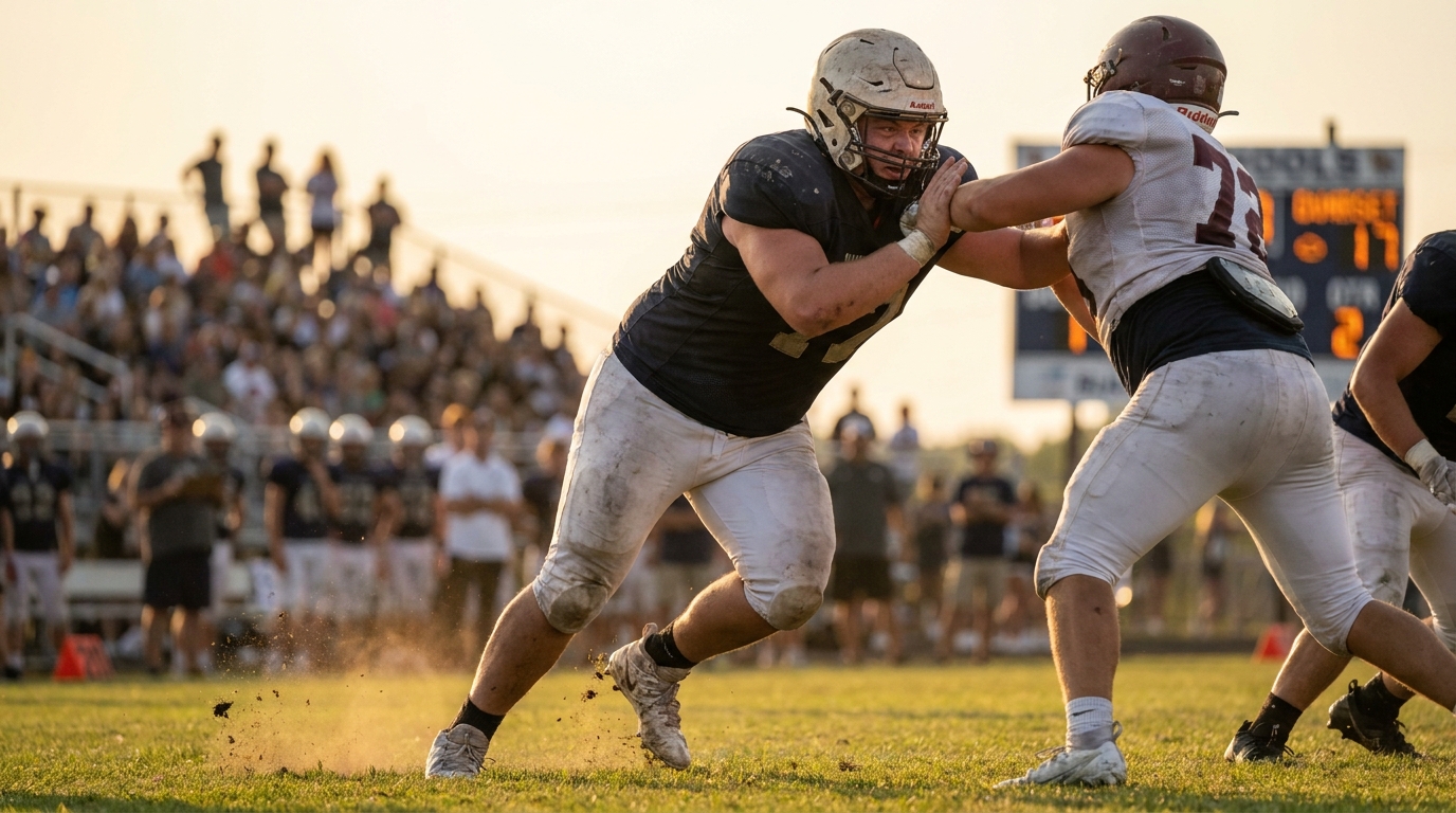 High school lineman in action