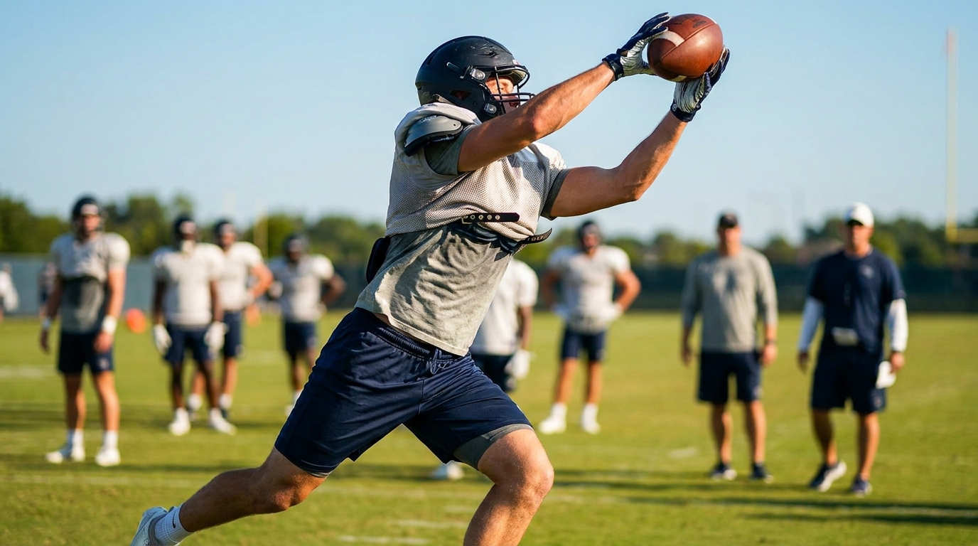 Tight end catching ball mid-air
