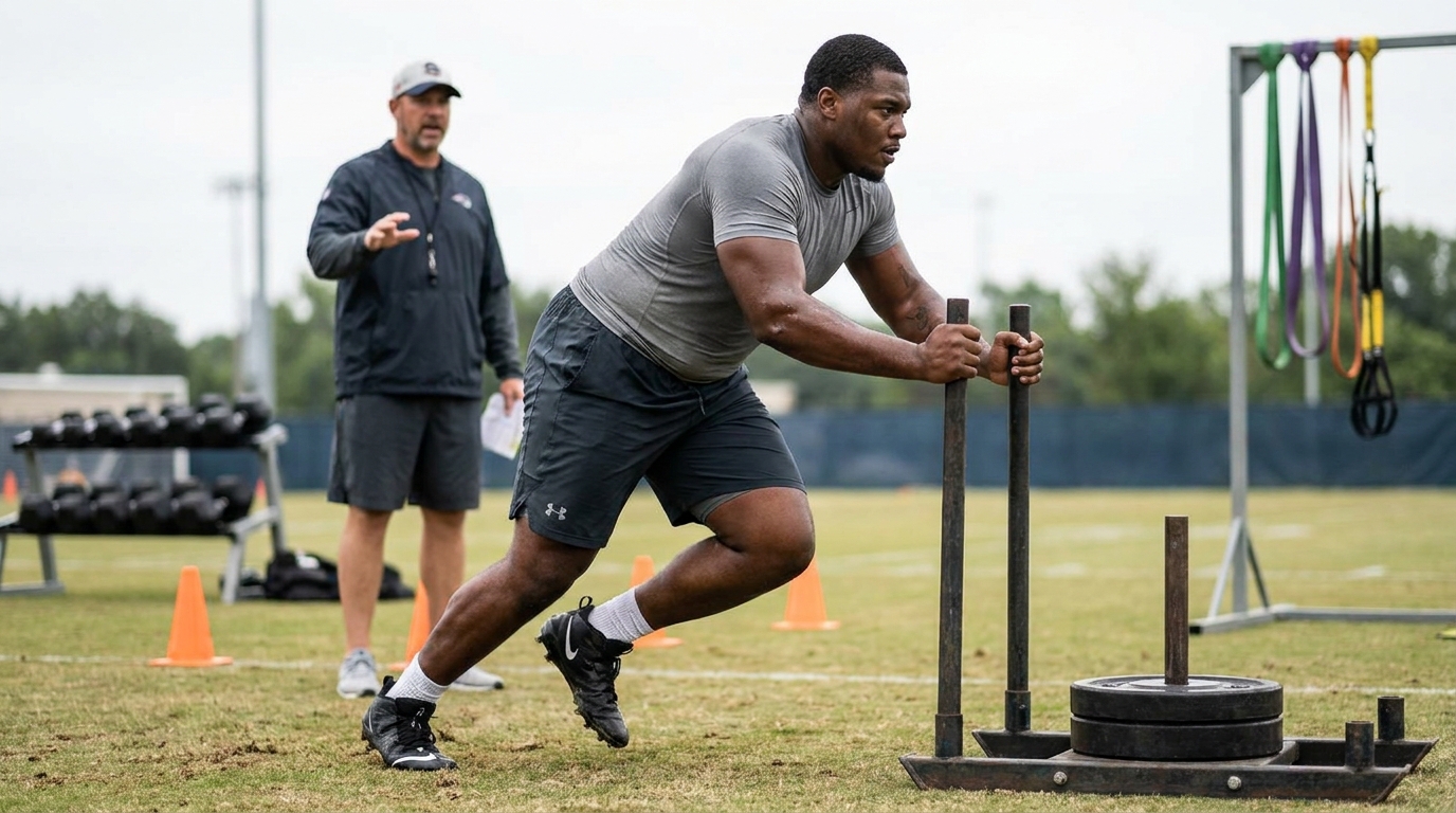 Generic defensive lineman training session