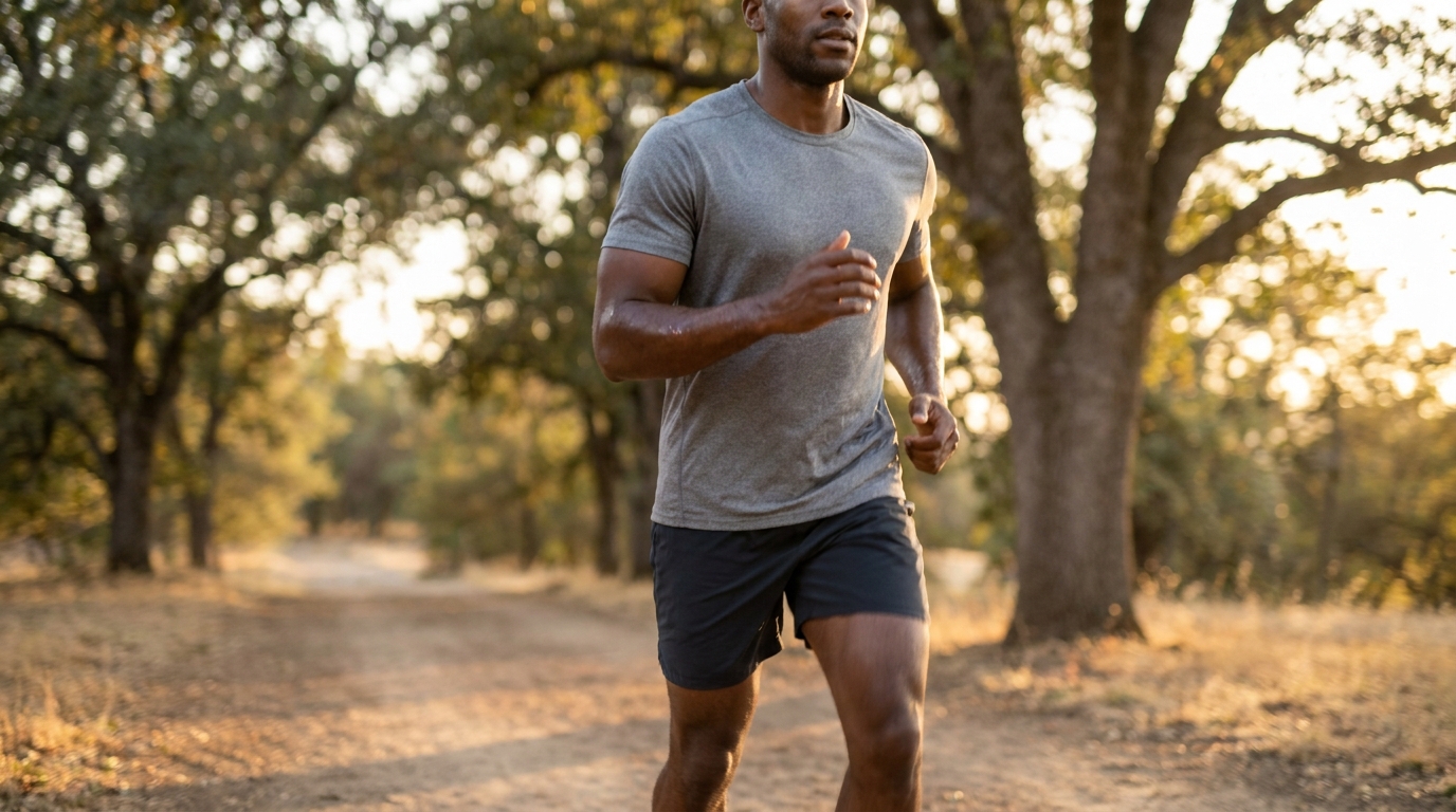 Male runner training outdoors