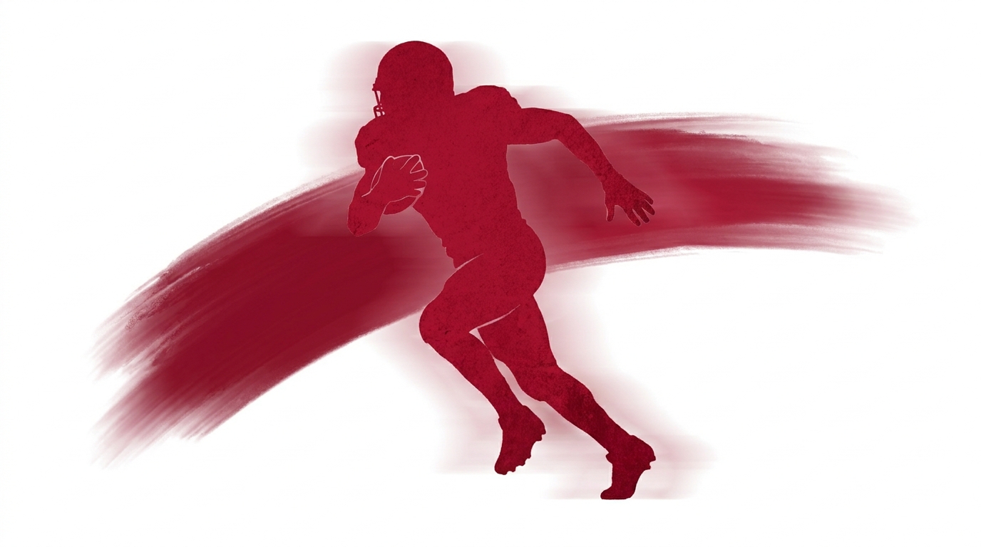 Silhouette of a running back mid-stride in Alabama crimson and white, symbolizing Eddie Lacy's health journey