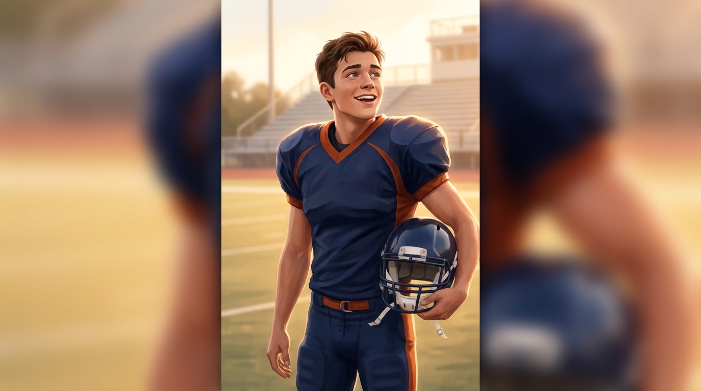 Young football player in Auburn colors looking hopeful