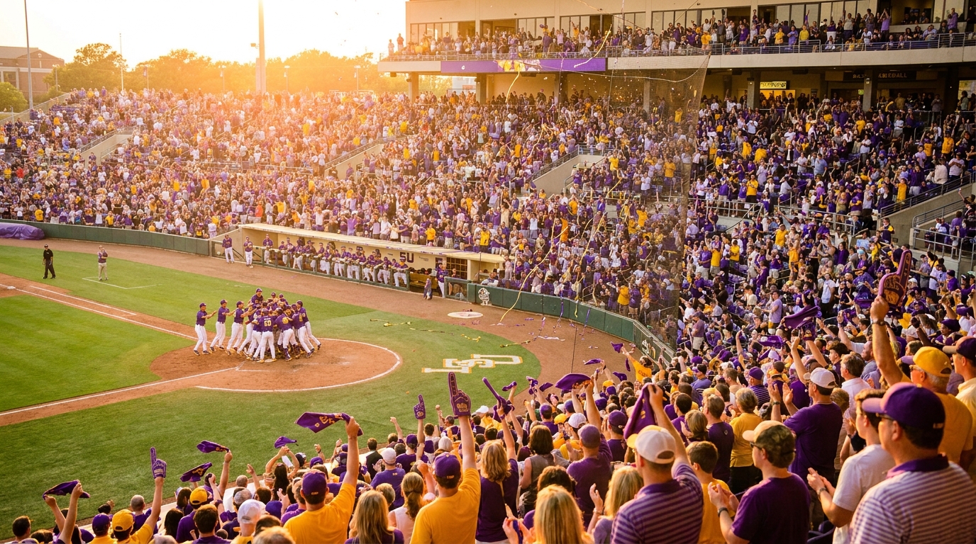 Vibrant LSU fans cheering in the stadium