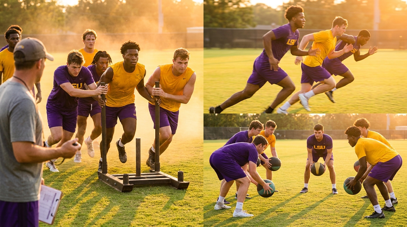 LSU players during summer workouts