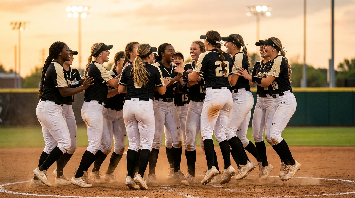 Mizzou softball players celebrating on the field