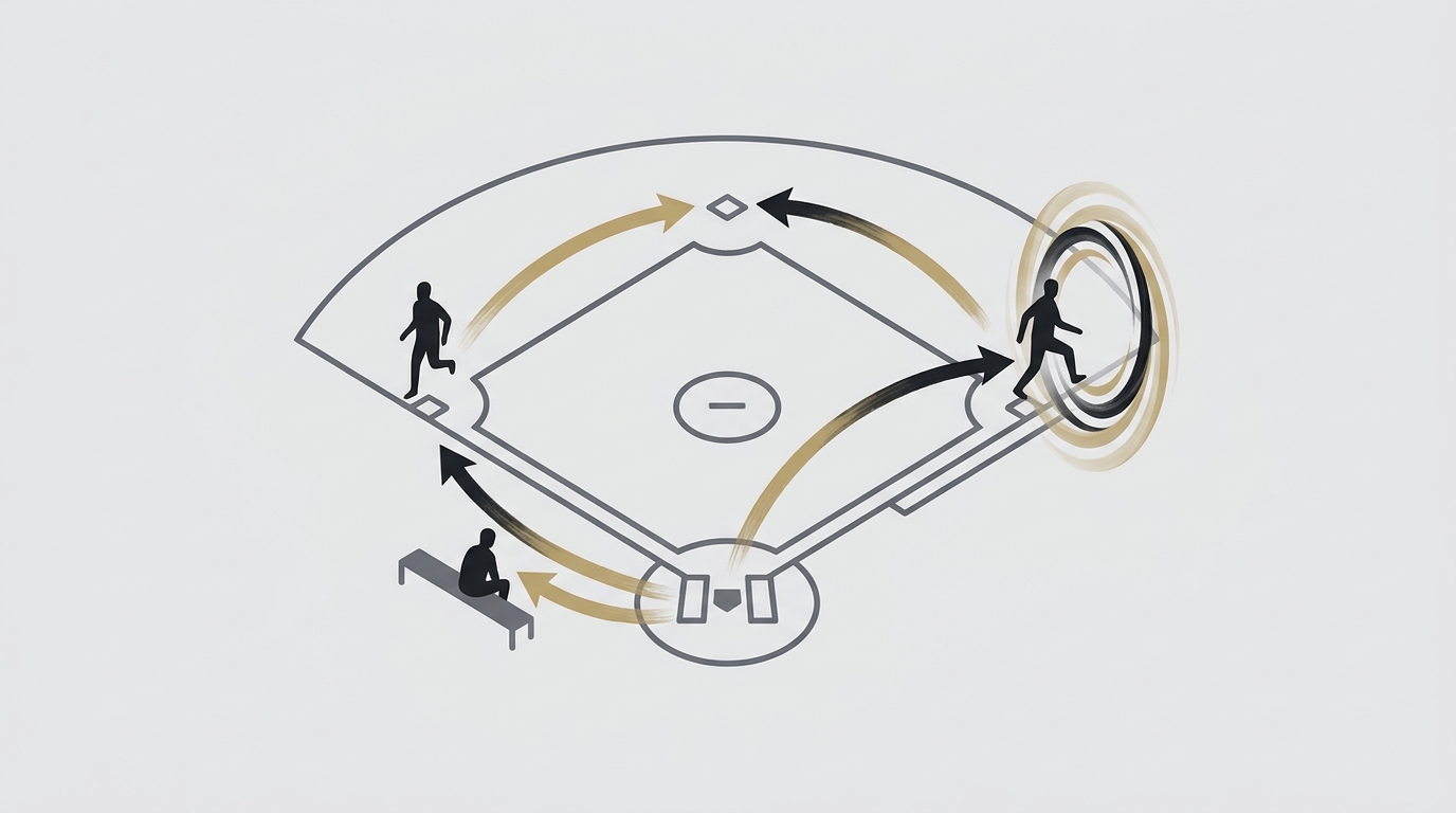 Stylized baseball diamond with silhouettes and portal