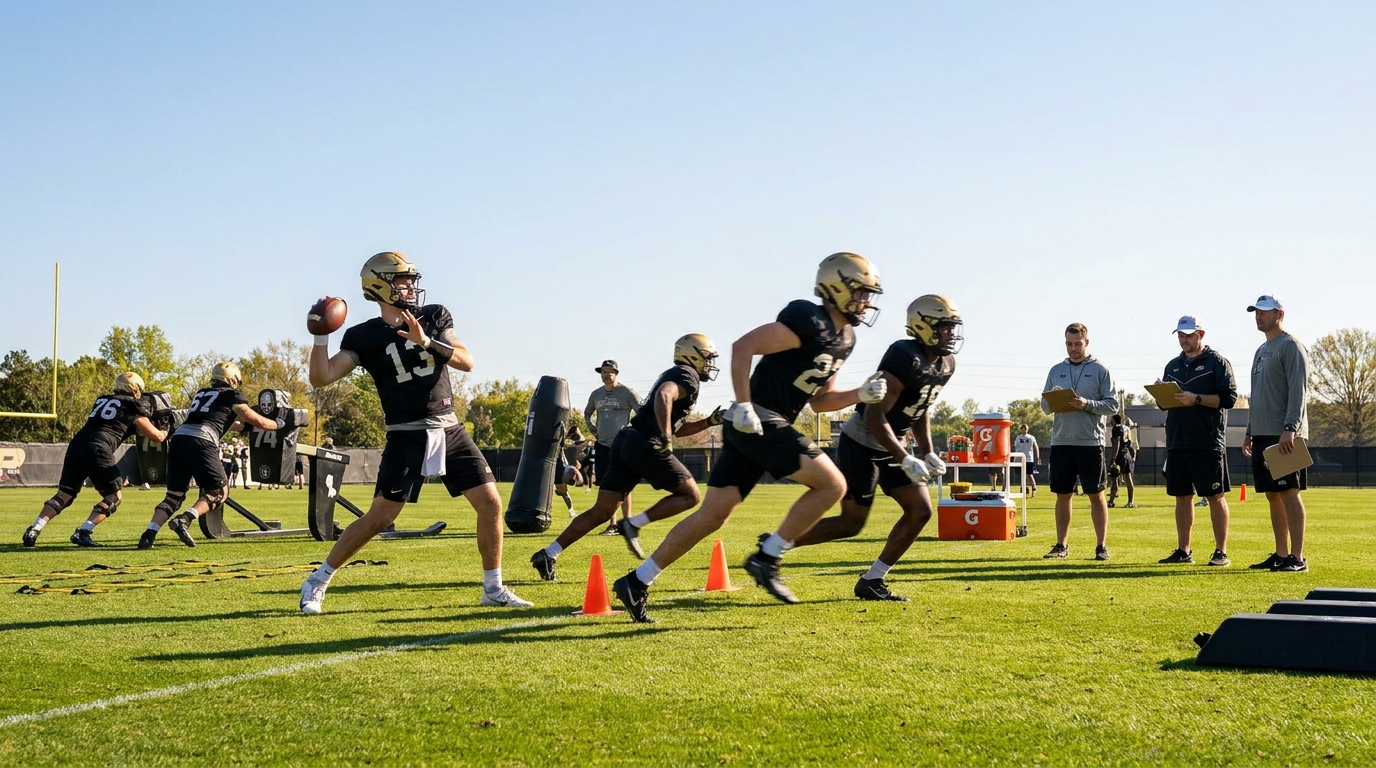 Missouri Tigers practicing outdoors on a bright spring day