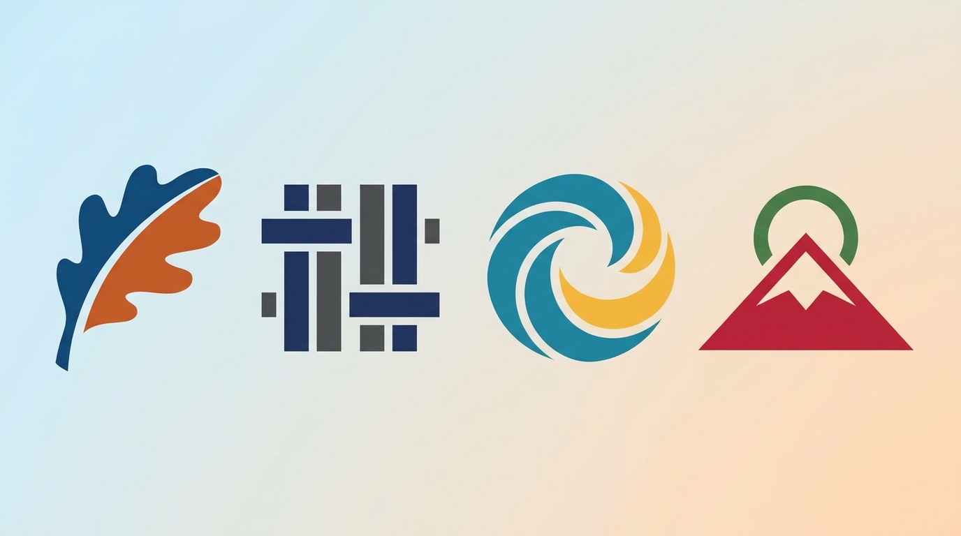 Abstract colorful emblems representing the Power 4 conferences