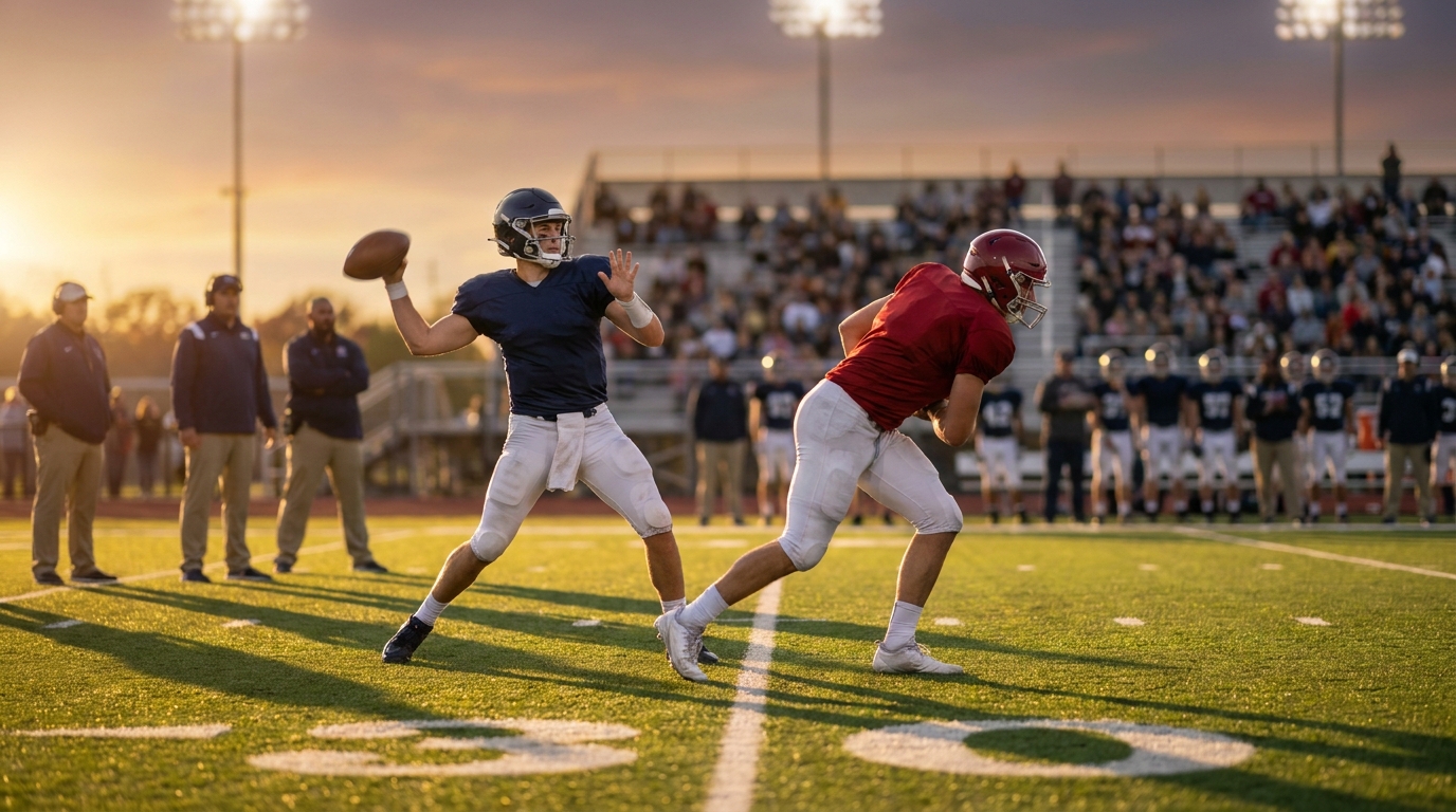 College quarterbacks in a competitive duel on a football field