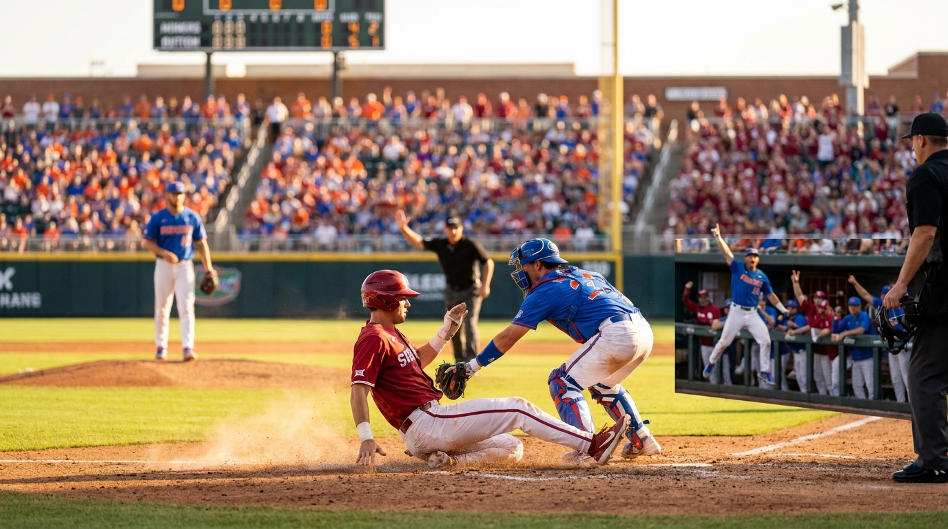 College baseball action at home plate